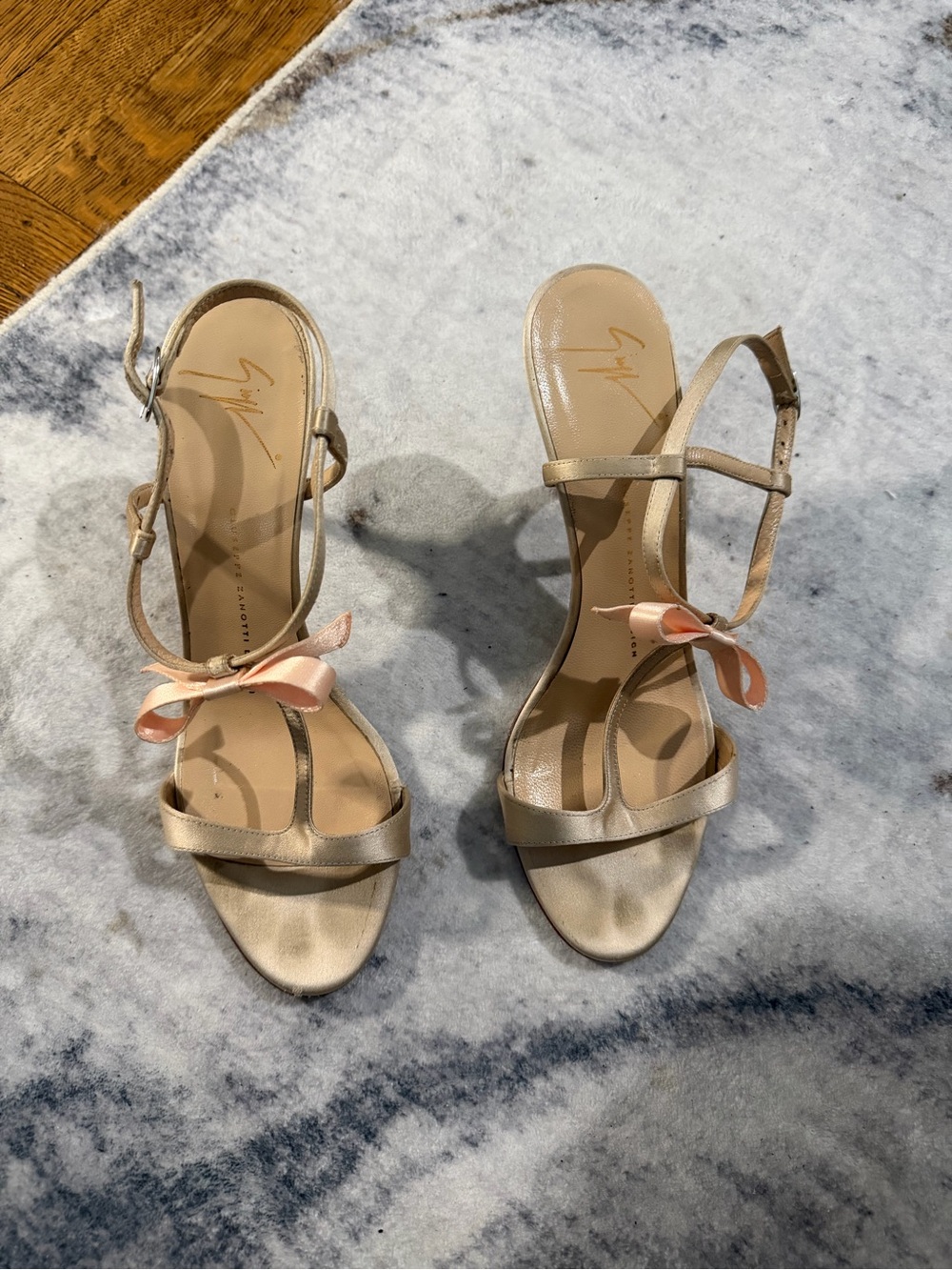 Giuseppe Zanotti Design T-Strap Satin & Leather Heels